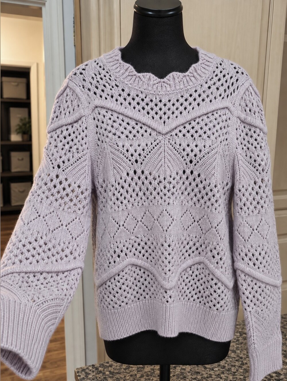 Jessica Simpson lilac light purple fuzzy crochet knit style cozy sweater size L